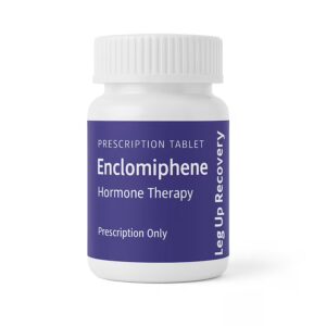 Bottle of prescription Enclomiphene tablets for hormone therapy