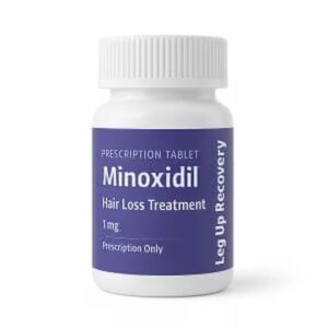 Bottle of prescription Oral Minoxidil Tablets 1mg for hair regrowth by Leg Up Recovery