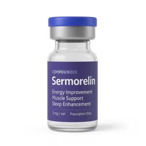 Vial of prescription Injectable Sermorelin for muscle recovery and sleep