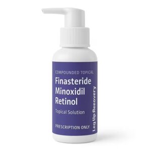 Prescription bottle of Compounded Topical Finasteride and Minoxidil with Retinol for hair loss from Leg Up Recovery
