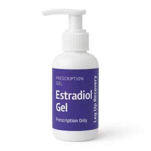 Bottle of prescription Female Estradiol Gel for hormone therapy