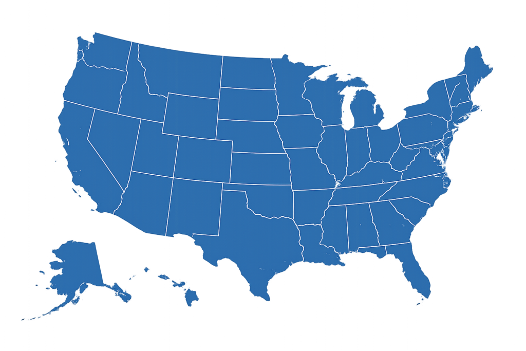 Leg Up Clinic - Total Service Area - Map of the United States of America Leg Up Clinic - Total Service Area - Map of the United States of America